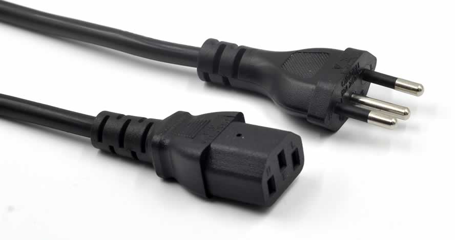 Brazil Plug IEC 60320 C13 Monitor Power Cord ( PC Power Cord / Computer Power Cord / AC Power Cable ) in Custom Long , Color Brazil Plug IEC 320 C13 Computer Power Cord